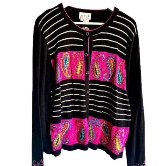 EUC - Just B Women’s Paisley Button Up Cardigan Sweater - Size XL - Picture 10 of 10